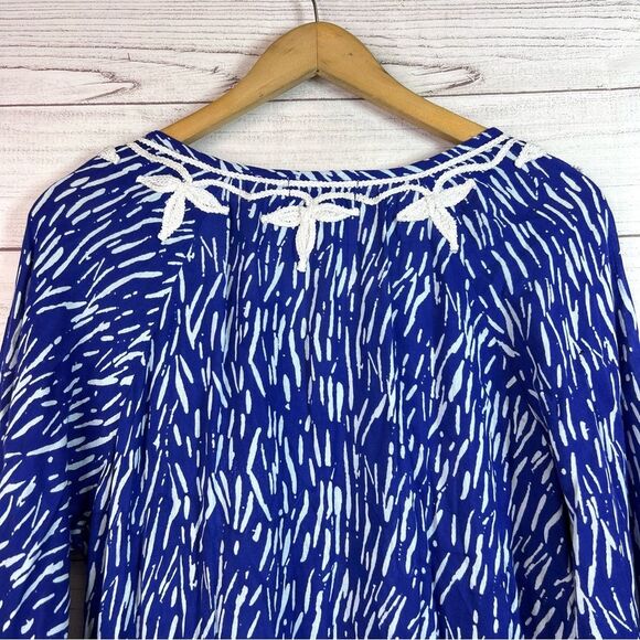 World Market Blue White Embroidered Boho Maxi Long Dress Free Size NWT - Picture 13 of 15